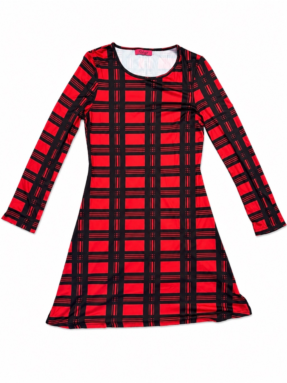 Ruigize Red & Black Plaid Long Sleeve Fit & Flare Dress Size S - Picture 2 of 3